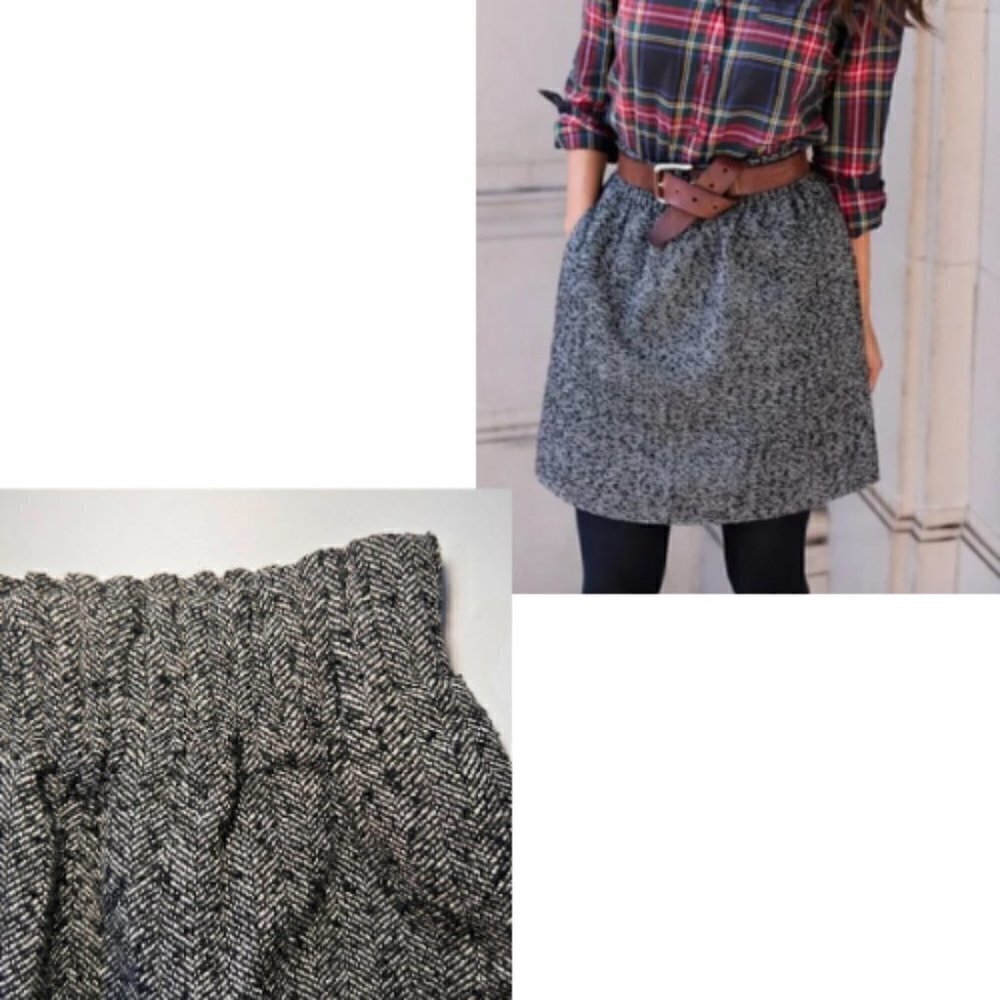 J. CREW FACTORY Wool Blend Herringbone Elastic Waist Sidewalk Skirt Size 2